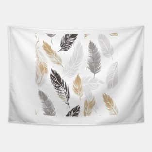 black, gold, white and gray feathers Tapestry