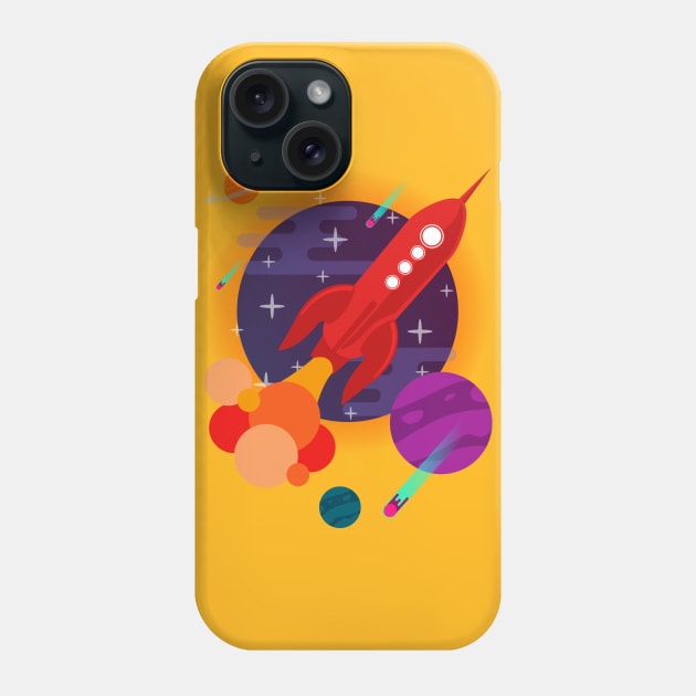 Red Rocket ship exploring space Phone Case by InkyArt