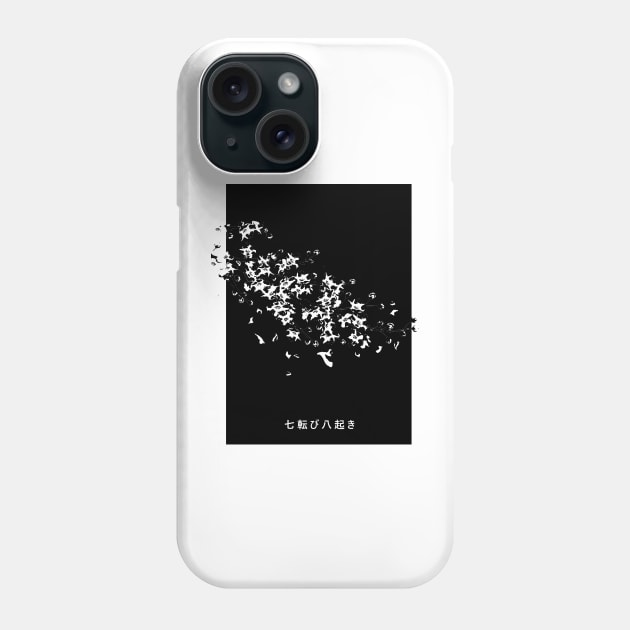 "Fall Down Seven Times, Stand Up Eight" Minimalist Japanese Flower Petals Black and White Streetwear Aesthetic Phone Case by Neon Bang Bang