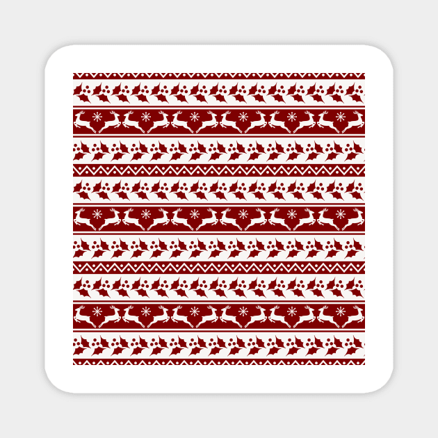 Dark Christmas Candy Apple Red Nordic Reindeer Stripe in White Magnet by podartist