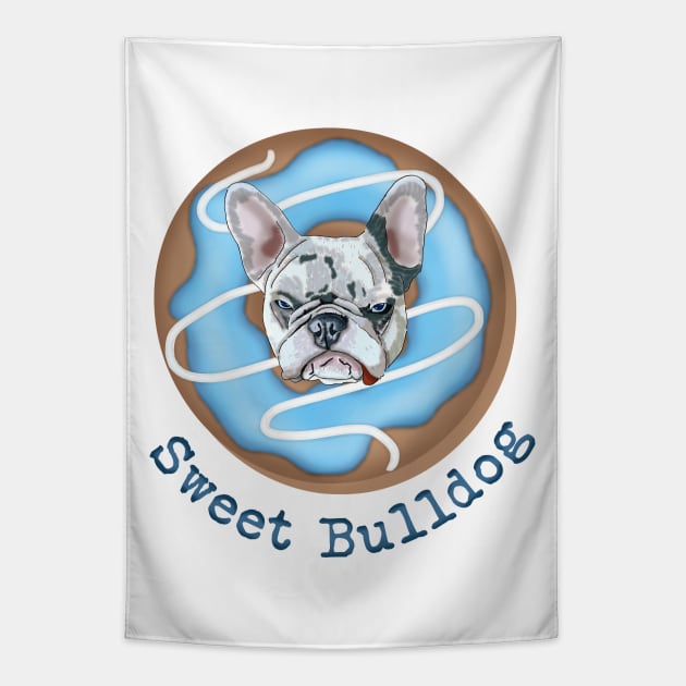 Sweet Bulldog and donut with blue glaze Tapestry by KateQR