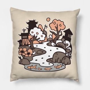 Japanese Mysterious Garden at Twilight Pillow