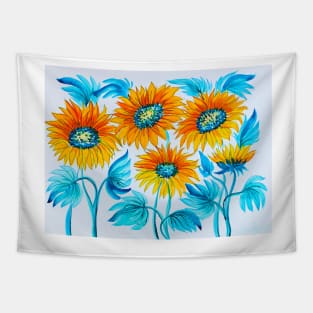 Sunflowers Field Watercolor Painting Tapestry