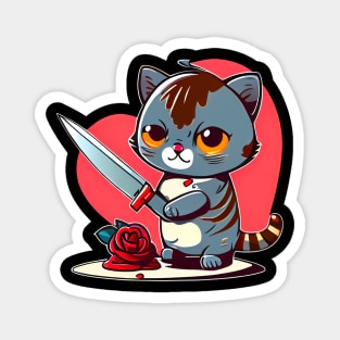 Valentines Cat with Knife Magnet