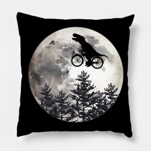 Dinosaur lover cyclist on the moon in forest Pillow