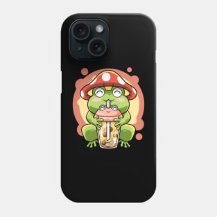 Kawaii Boba Tea Bubbles Frog Mushroom Hat Cute Cottagecore Phone Case