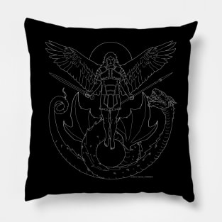 Fighting Angel and Dragon White Line Pillow