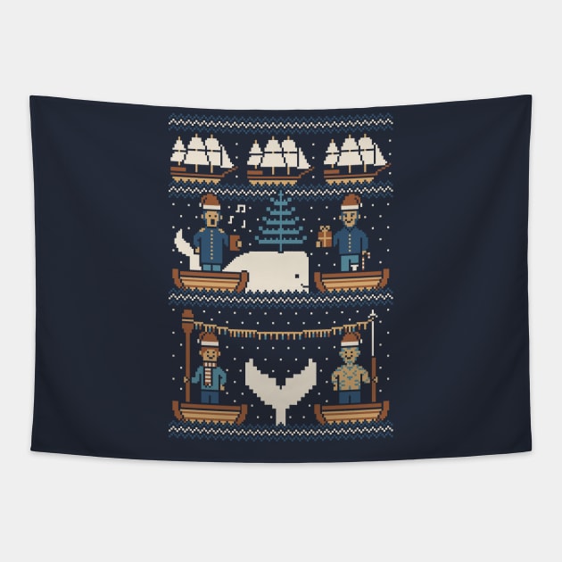 White Whale Christmas Tapestry by HandsOffMyDinosaur