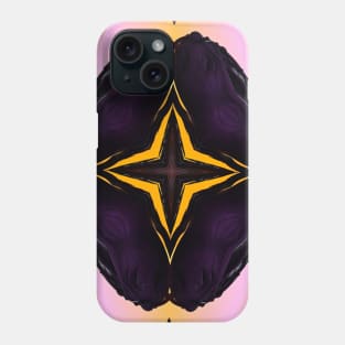 Mystical cross on a dark purple background mystical image different signs. Yellow neon sparkls. Phone Case