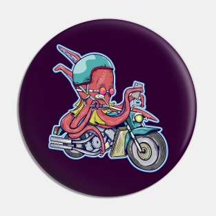 Octopus riding a motorcylce Pin