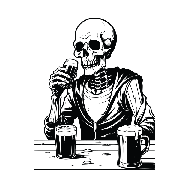 SKELETON DRINKING BEER by OssiesArt