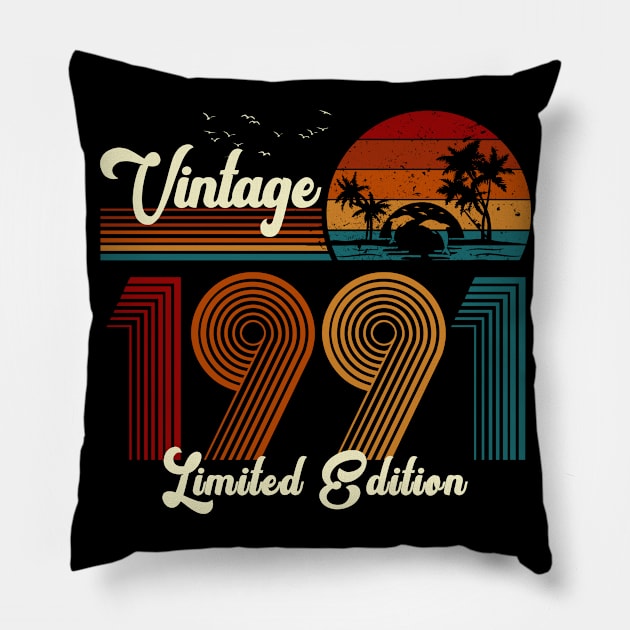 Vintage 1991 Shirt Limited Edition 29th Birthday Gift Pillow by Damsin
