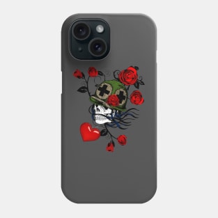 tattoo style skull with roses Phone Case