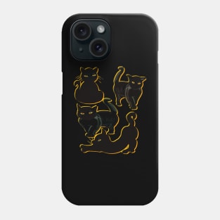 Cats silhouette with yellow gold outline Cat themed gifts for women and men Phone Case
