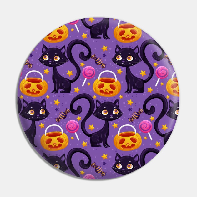 Black Cats JackOLanterns Candy Halloween Cute Fun Spooky Design Pin by OfficialTeeDreams