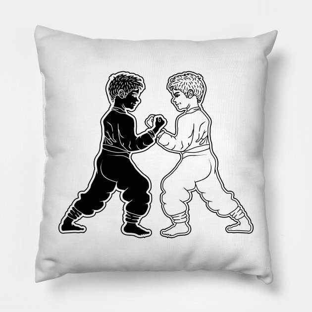 children facing each other Pillow by bloomroge