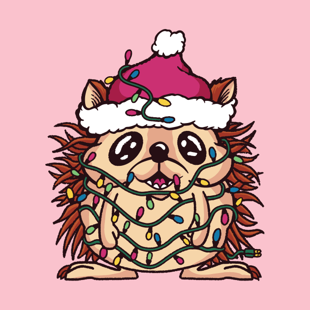 Cute Christmas Hedgehog Wrapped in Christmas Lights by SLAG_Creative