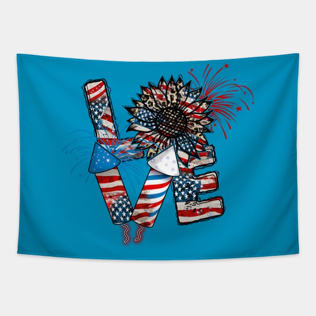 Love USA Patriot Design, 4th of July Tapestry by Kribis