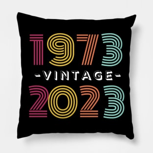 1973 Vintage 2023, 50th Birthday Anniversary, Colorful Retro Pillow