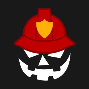 firefighter Scary Pumpkin Smiling Halloween T-Shirt