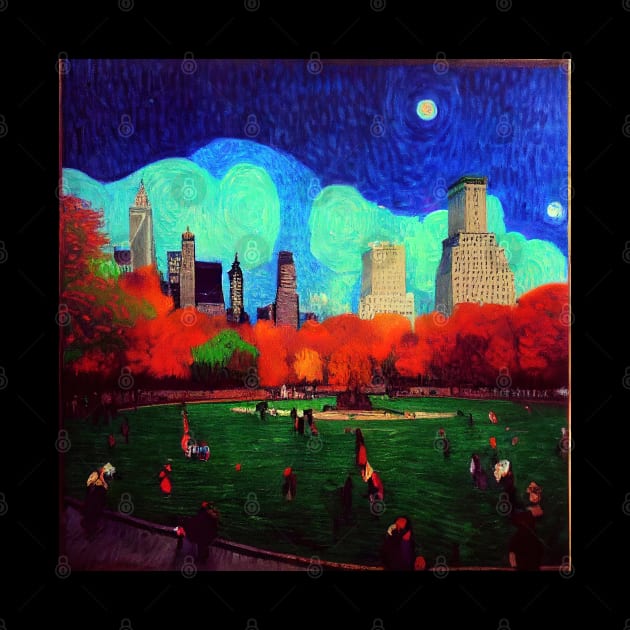 Central Park New York painting, Vincent van Gogh style, oil on canvas by Classical