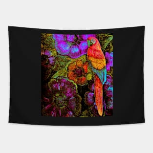 CORAL AND MAGENTA  TROPICAL PARROT DRAWING ART COLLAGE POSTER Tapestry