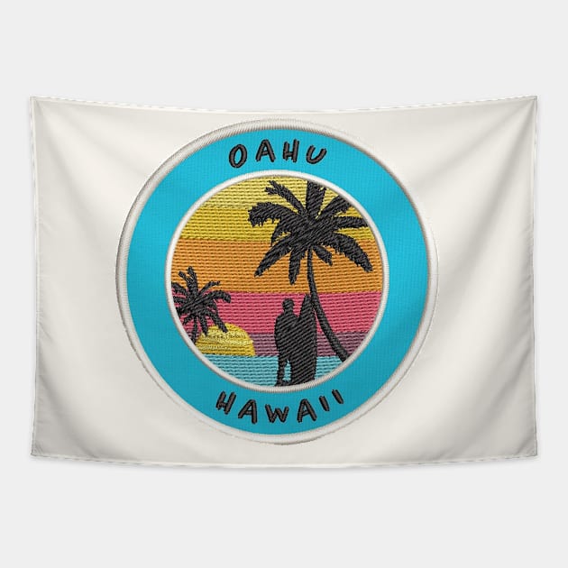 Oahu Hawaii Patch Tapestry by HaleiwaNorthShoreSign