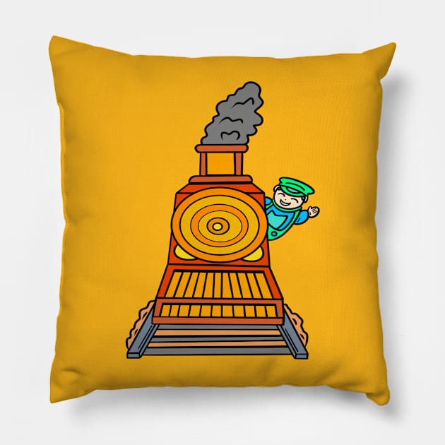 Cartoon Train Driver Pillow by Andrew Hau