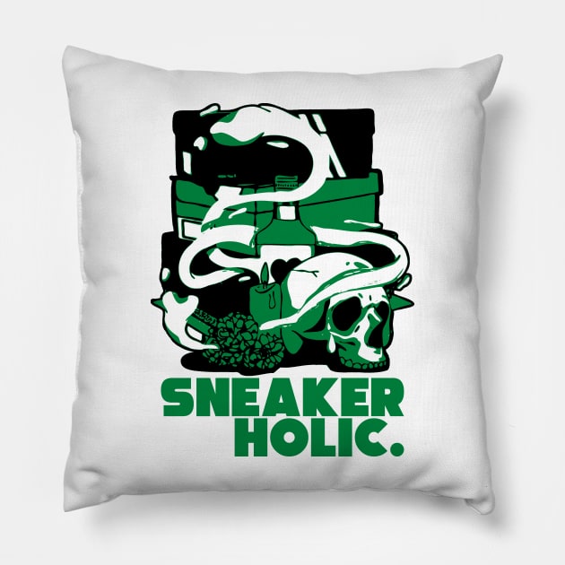 Sneaker Holic Lucky Green Retro Pillow by funandgames