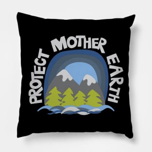 Protect Mother Earth Illustrated Mountain Climate Change Ambassador Pillow