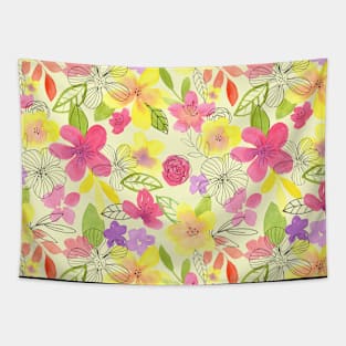 Colorful Watercolor Floral Pattern - Spring is Here Tapestry