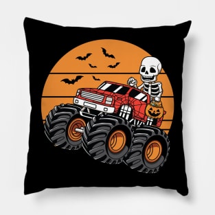 Skeleton Riding Monster Truck Halloween Costume Pillow