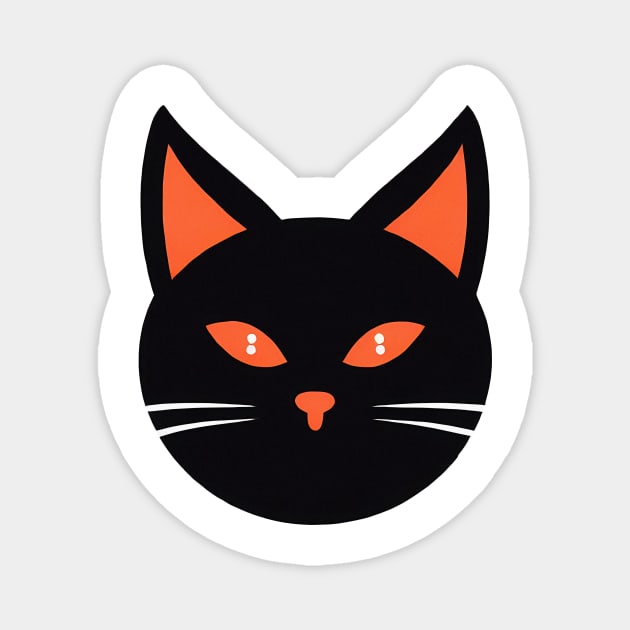 Round face of black cat with orange eyes Magnet by KOTYA