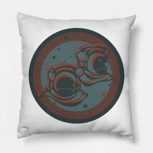 Two astronauts in muted teal and orange Pillow