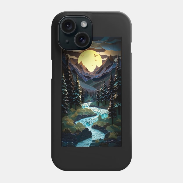 Golden moon in the style of layered cut paper diorama Phone Case by UmagineArts