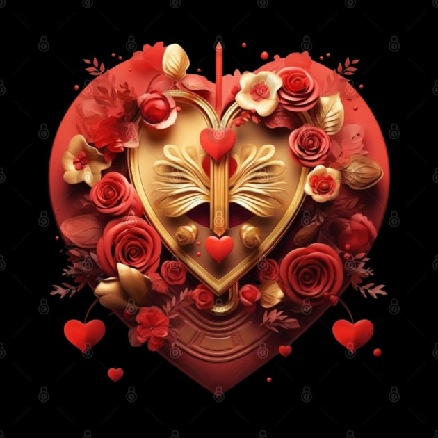 Valentine Golden Heart couple Love with flowers by earngave