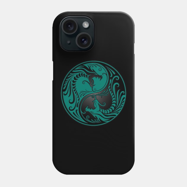 Teal Blue and Black Yin Yang Dragons Phone Case by jeffbartels