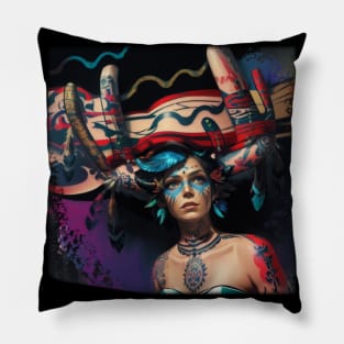 Shaman native woman in contact with the magic of nature Pillow