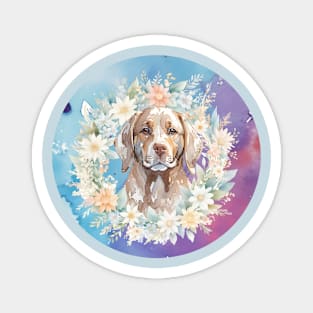 Chocolate Lab Floral Wreath Magnet