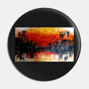 Semi abstract sea scape, sunset at sea city scape Pin