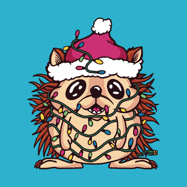 Cute Christmas Hedgehog Wrapped in Christmas Lights by SLAG_Creative