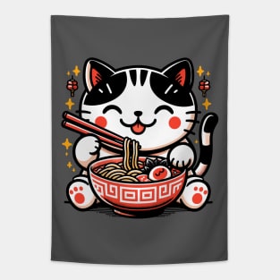 Cat's Ramen Feast: Chopstick Master in Kawaii World Tapestry