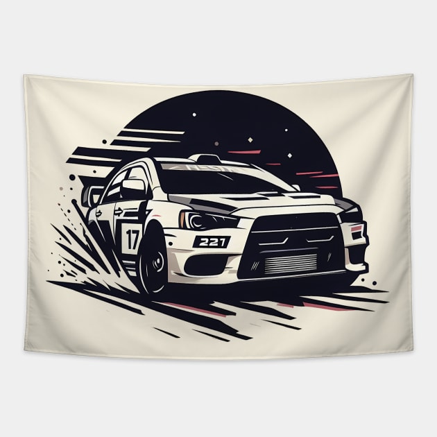 Mitsubishi Lancer Evo Rally Car Tapestry by TaevasDesign