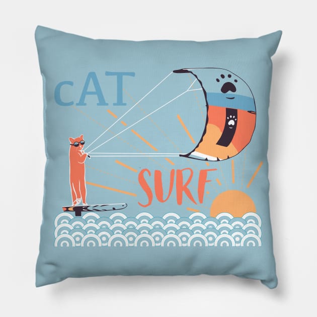 Cat surf Pillow by Mimie20