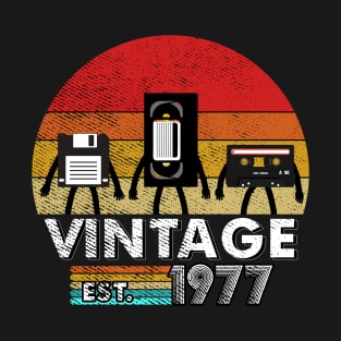 Vintage 1977 Floppy Disk VHS Cassette Tape 80s 90s birthday T-Shirt