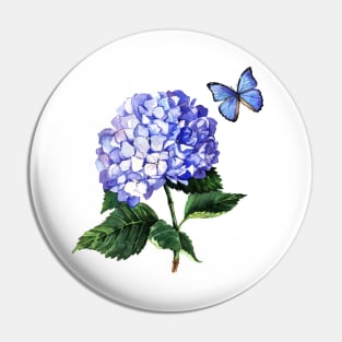 Blue hydrangea and butterfly Pin