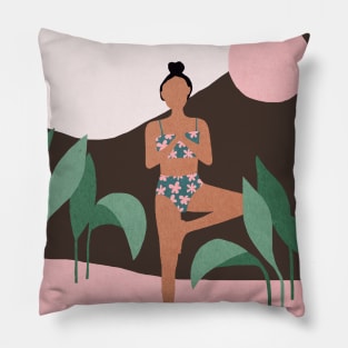 Yoga girl in the morning Pillow