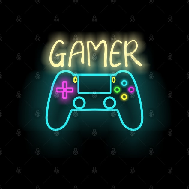 Neon gamer with neon controller by Guntah