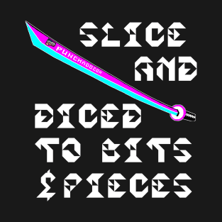 Slice And Diced To Bits and Pieces, v. Code Cyan Magenta Wht Text T-Shirt