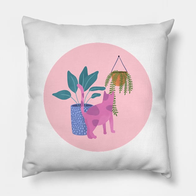 Cats and pots 1 Pillow by Circe Oropeza